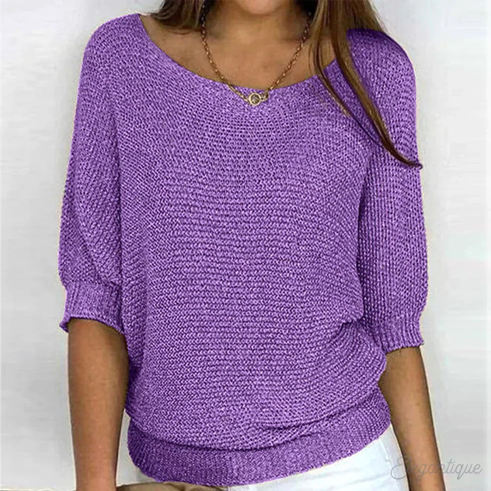 Annelie | Women's V-Neck Half-Sleeve Jumper, Lightweight Knit Jumper | Bella Blue | Beige
