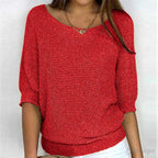 Annelie | Women's V-Neck Half-Sleeve Jumper, Lightweight Knit Jumper | Bella Blue | Red