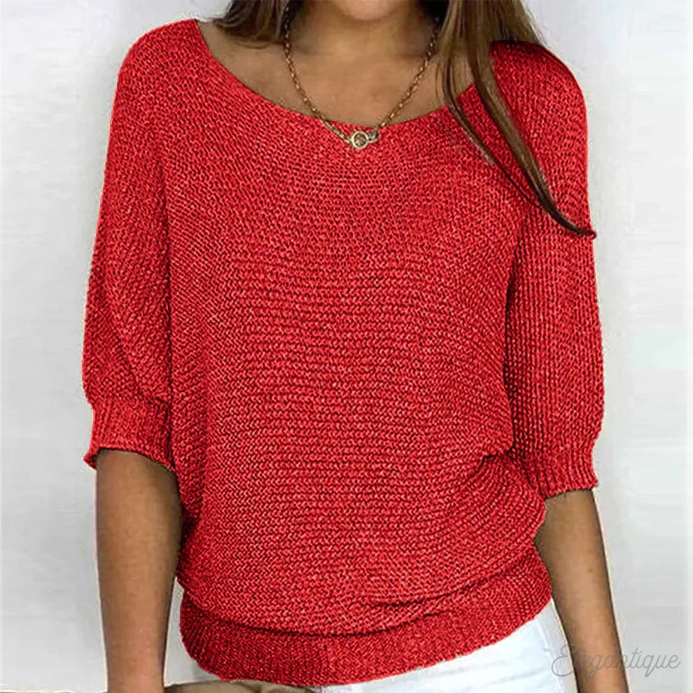 Annelie | Women's V-Neck Half-Sleeve Jumper, Lightweight Knit Jumper | Bella Blue | Red
