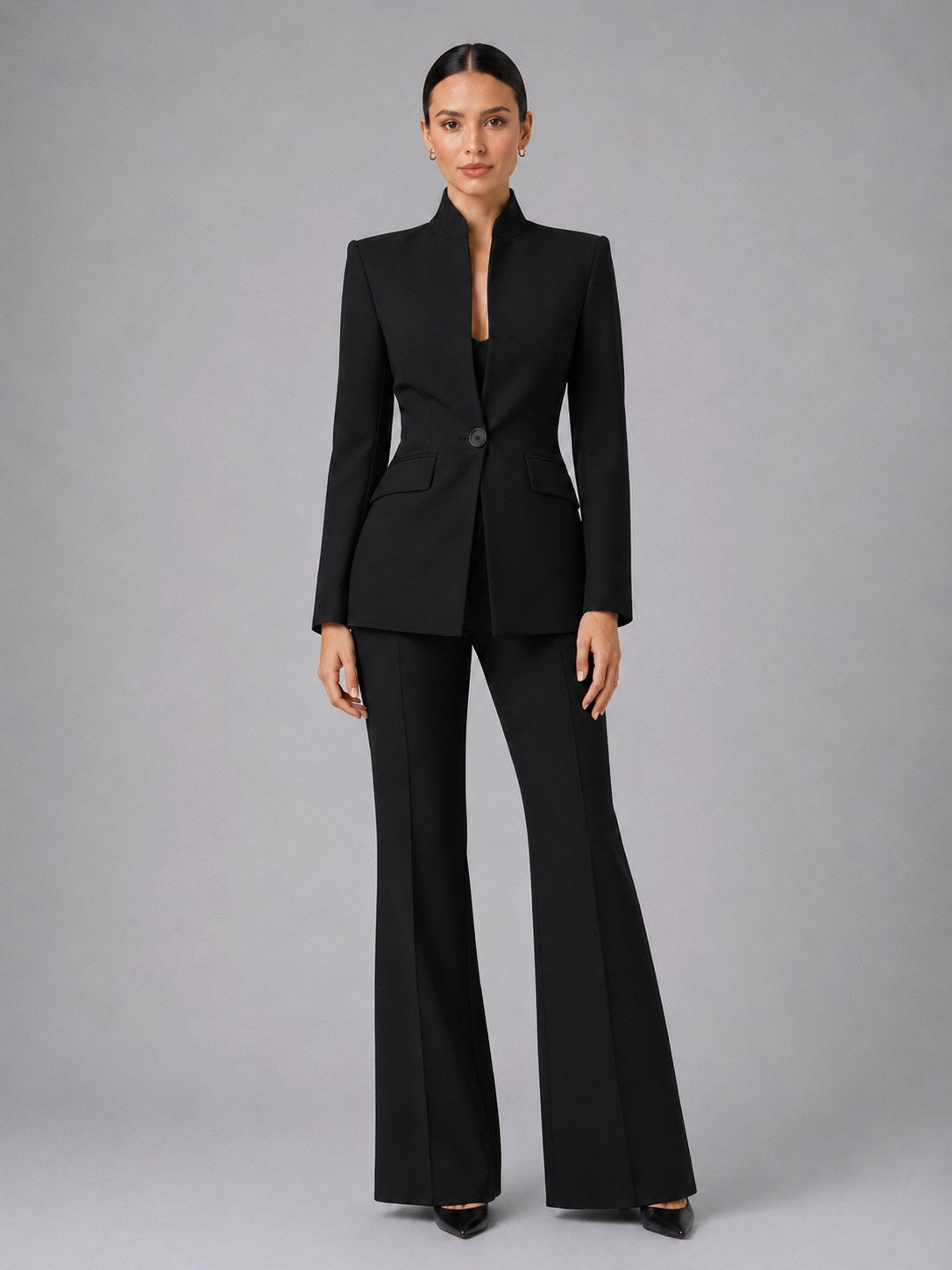 Annie | Women's Tailored Blazer & Trouser Suit Set, Smart Two-Piece Suit | Bella Blue | Black
