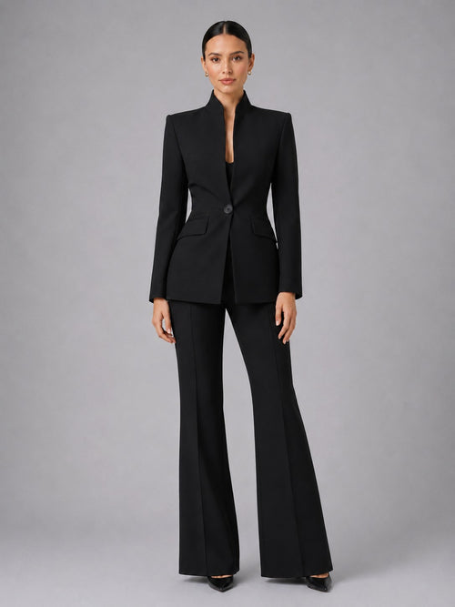 Annie | Women's Tailored Blazer & Trouser Suit Set, Smart Two-Piece Suit | Bella Blue | Black