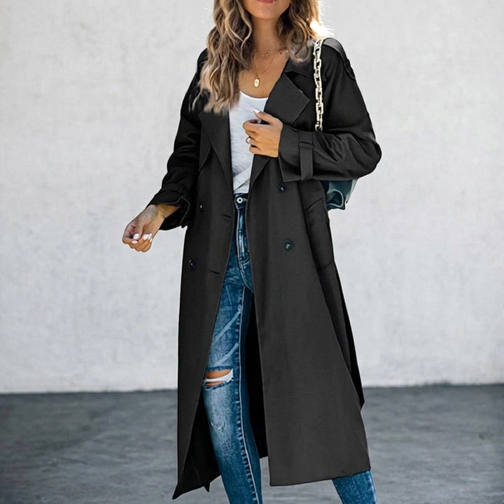 Anouk | Women's Long Trench Coat, Classic Double-Breasted Coat | Bella Blue