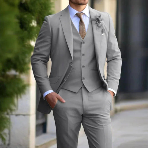 Anton | Men's Slim Fit Suit with Waistcoat, Three-Piece Suit | Bella Blue | Beige