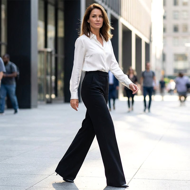 Antonina | Women's High-Waisted Wide-Leg Trousers, Smart Tailored Trousers | Bella Blue