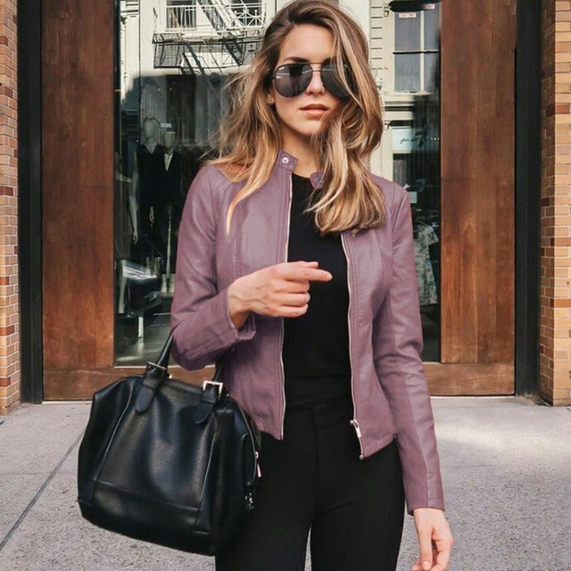 Arabella | Women's Tailored Leather Jacket with Zip Fastening, Classic Leather Jacket | Bella Blue | Lila
