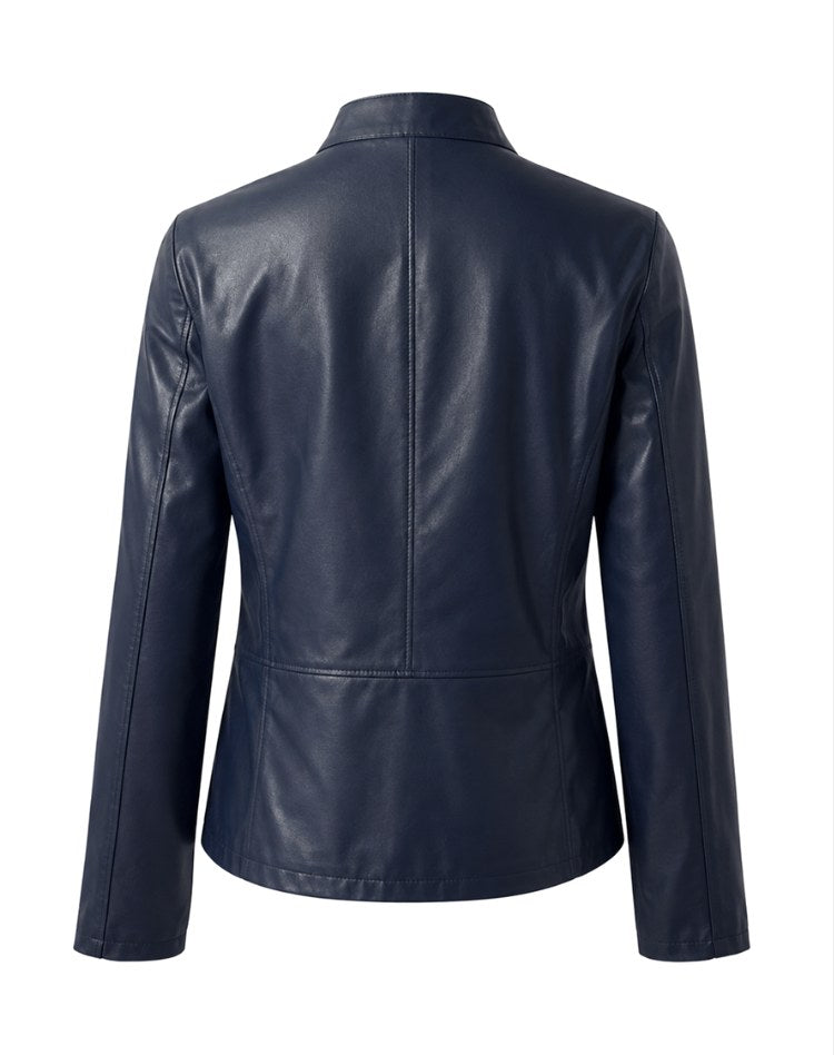 Arabella | Women's Tailored Leather Jacket with Zip Fastening, Classic Leather Jacket | Bella Blue