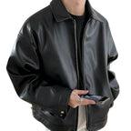 Archie | Men's Oversized Leather Bomber Jacket, Street Style Jacket | Bella Blue | Black