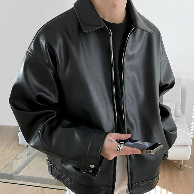 Archie | Men's Oversized Leather Bomber Jacket, Street Style Jacket | Bella Blue
