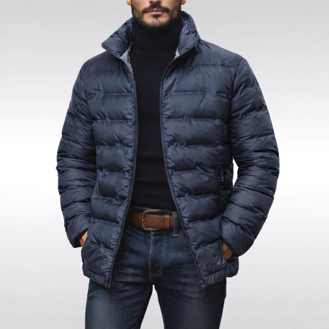 Armin | Men's Quilted Jacket with Modern Design, Warming Autumn Jacket | Bella Blue | Grey