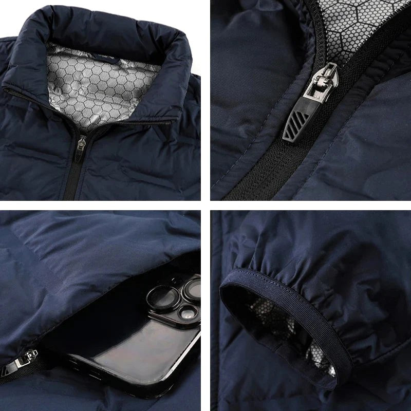 Armin | Men's Quilted Jacket with Modern Design, Warming Autumn Jacket | Bella Blue | Grey