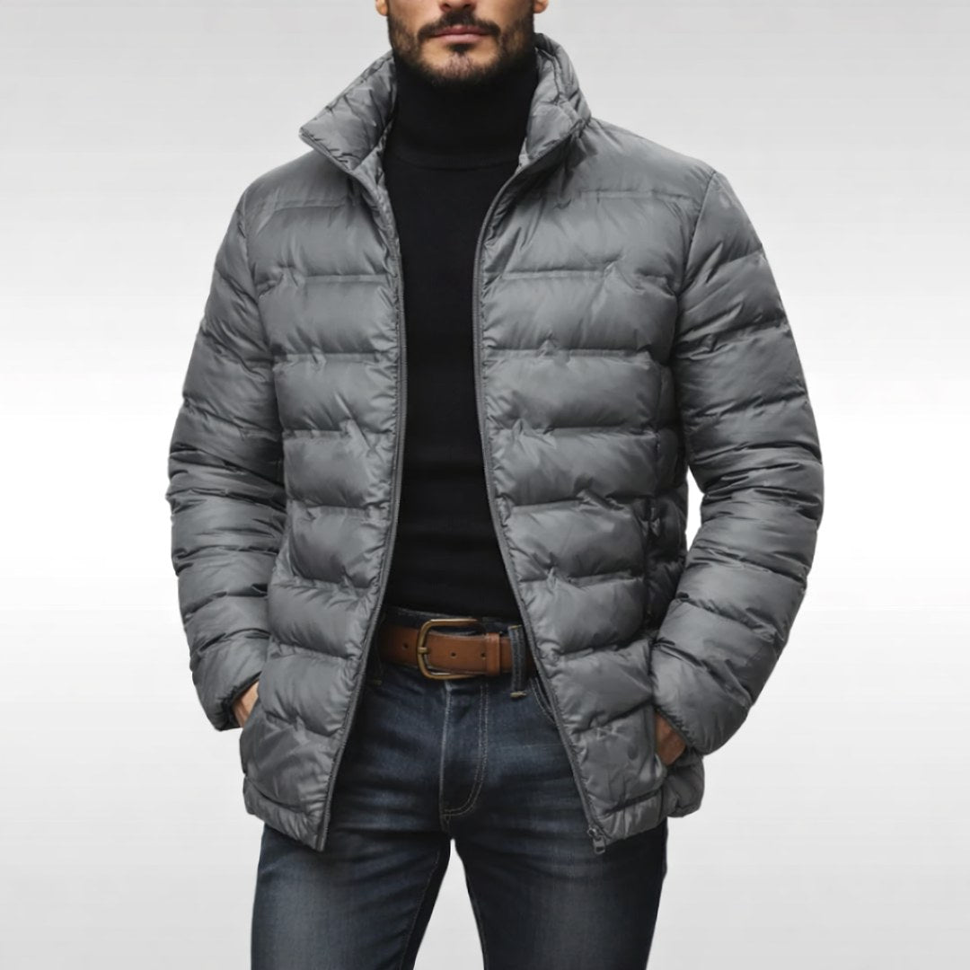 Armin | Men's Quilted Jacket with Modern Design, Warming Autumn Jacket | Bella Blue | Grey
