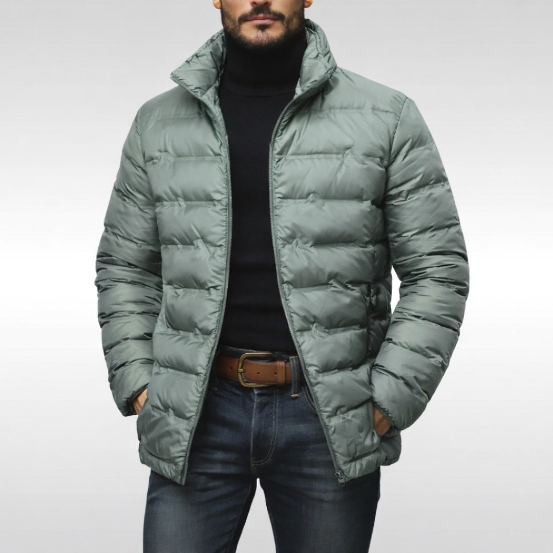 Armin | Men's Quilted Jacket with Modern Design, Warming Autumn Jacket | Bella Blue | Grey
