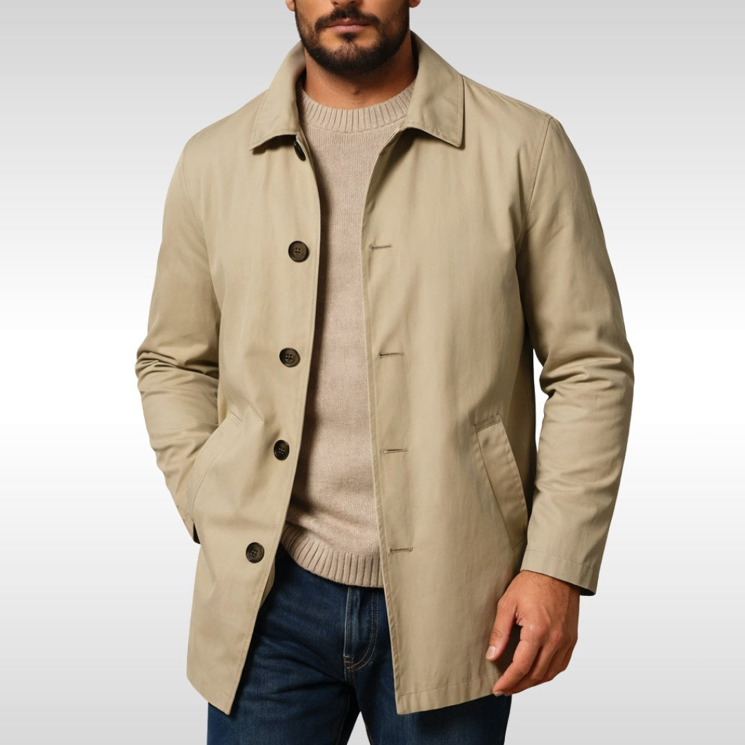 Arnold | Men's Trench Coat with Classic Design, Elegant Autumn Coat | Bella Blue | Khaki