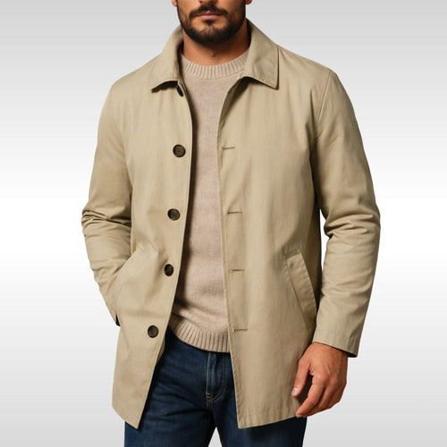 Arnold | Men's Trench Coat with Classic Design, Elegant Autumn Coat | Bella Blue | Khaki