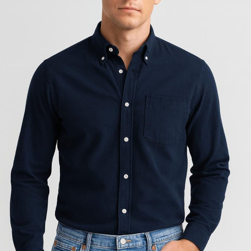 Arthur | Men's Long-Sleeve Cotton Shirt, Classic Button-Up Shirt | Bella Blue