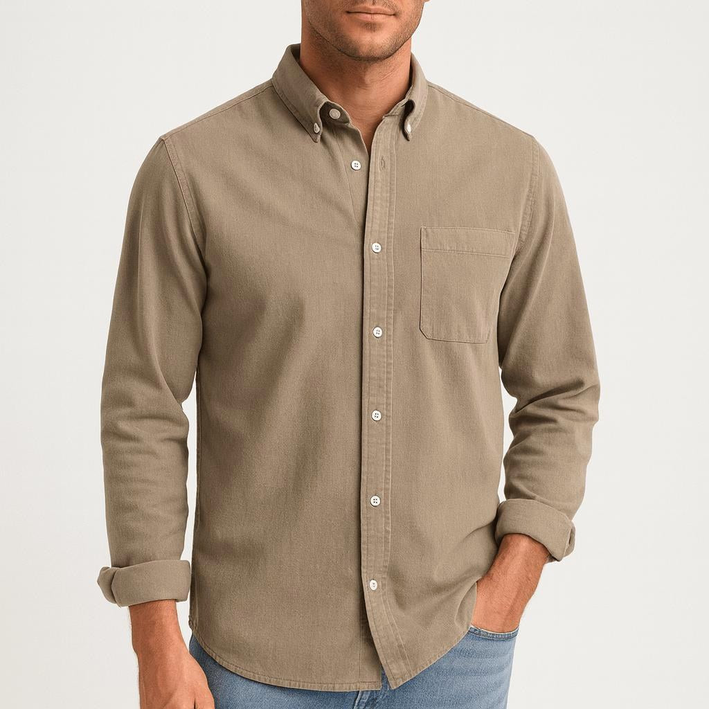 Arthur | Men's Long-Sleeve Cotton Shirt, Classic Button-Up Shirt | Bella Blue