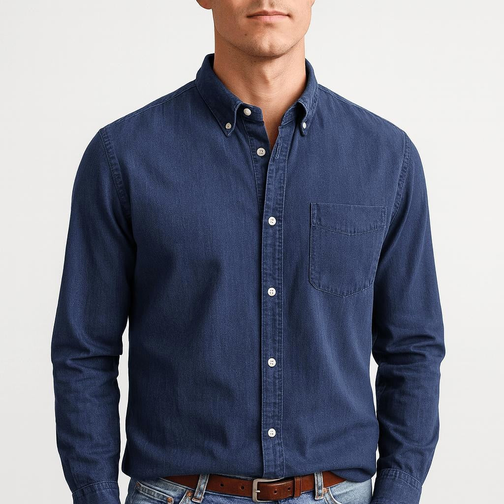 Arthur | Men's Long-Sleeve Cotton Shirt, Classic Button-Up Shirt | Bella Blue
