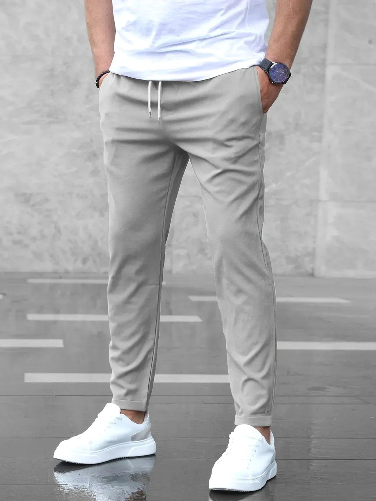 Arthur | Men's Stretch Comfort Trousers, Modern Everyday Trousers | Bella Blue | Grey
