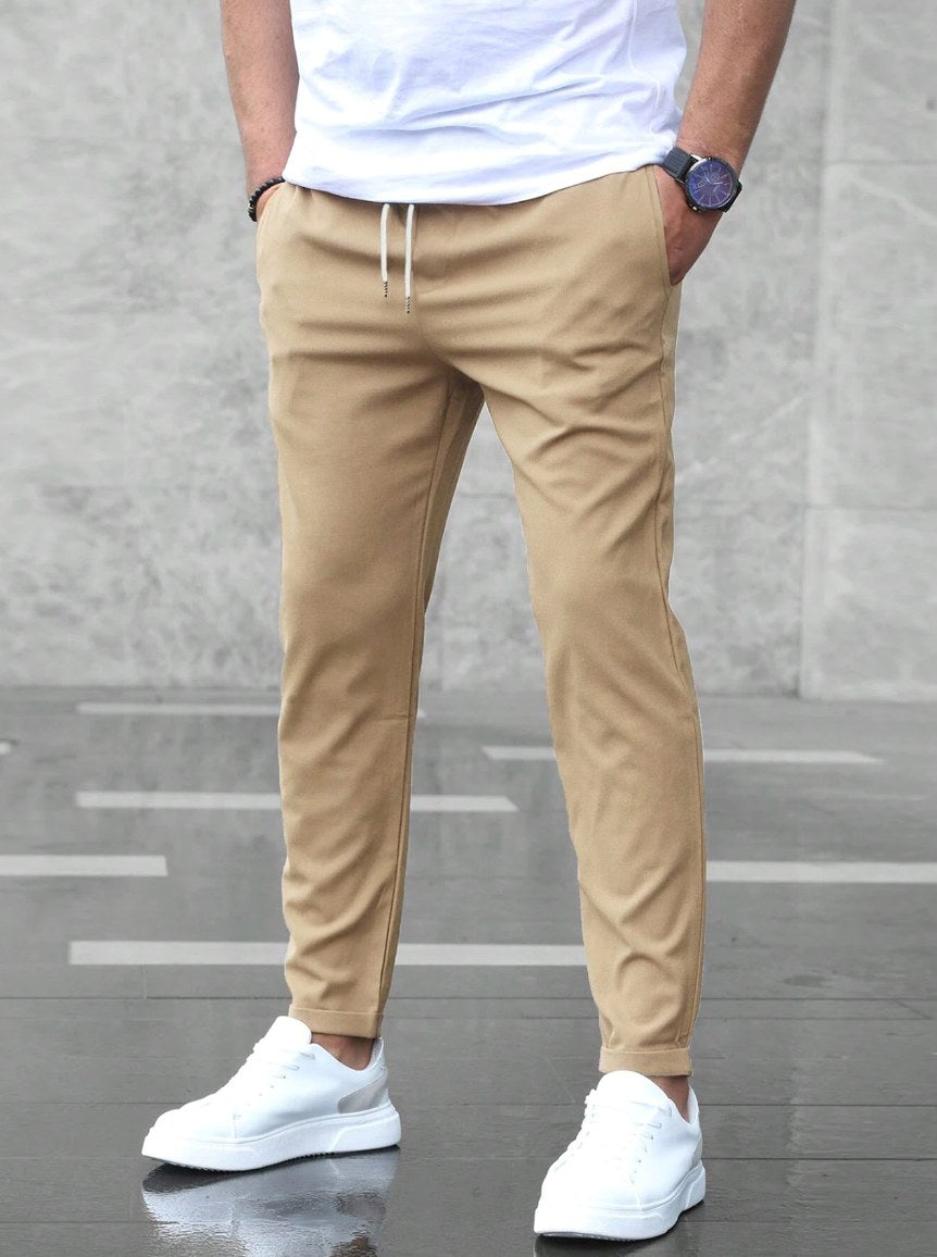 Arthur | Men's Stretch Comfort Trousers, Modern Everyday Trousers | Bella Blue | Beige