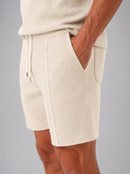 Ashley | Men's Zip Polo Shirt and Shorts Set, Relaxed Two-Piece Set | Bella Blue | Grey