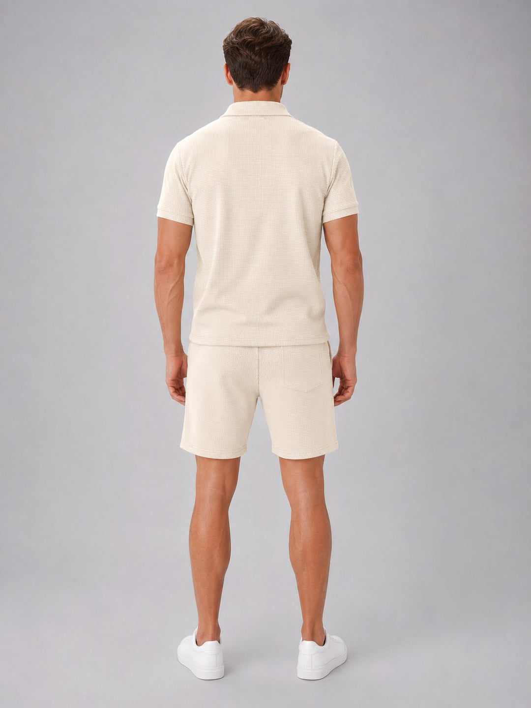 Ashley | Men's Zip Polo Shirt and Shorts Set, Relaxed Two-Piece Set | Bella Blue | Blue