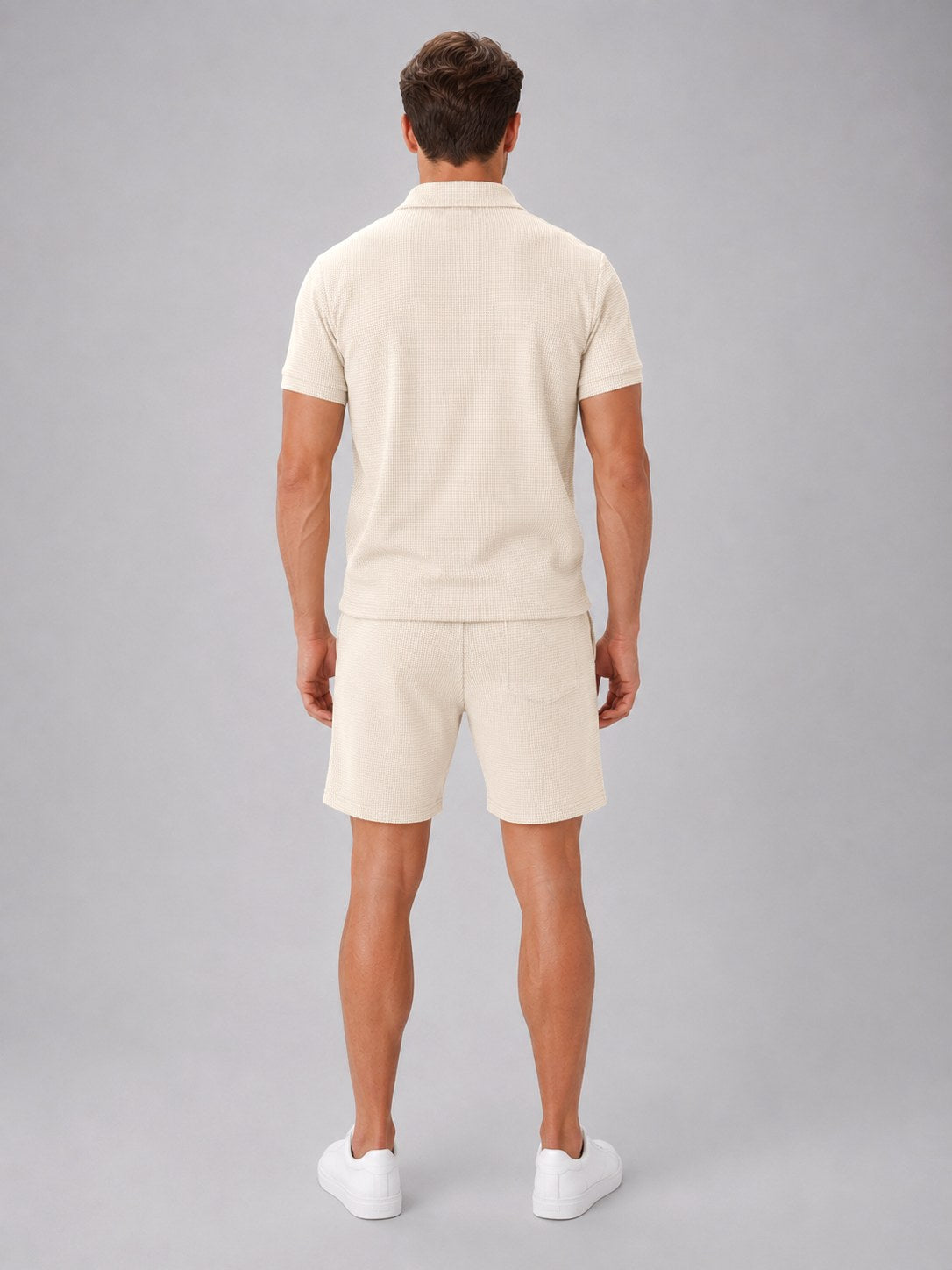 Ashley | Men's Zip Polo Shirt and Shorts Set, Relaxed Two-Piece Set | Bella Blue | Blue