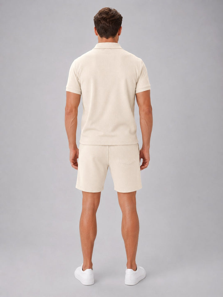 Ashley | Men's Zip Polo Shirt and Shorts Set, Relaxed Two-Piece Set | Bella Blue | Blue