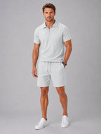 Ashley | Men's Zip Polo Shirt and Shorts Set, Relaxed Two-Piece Set | Bella Blue
