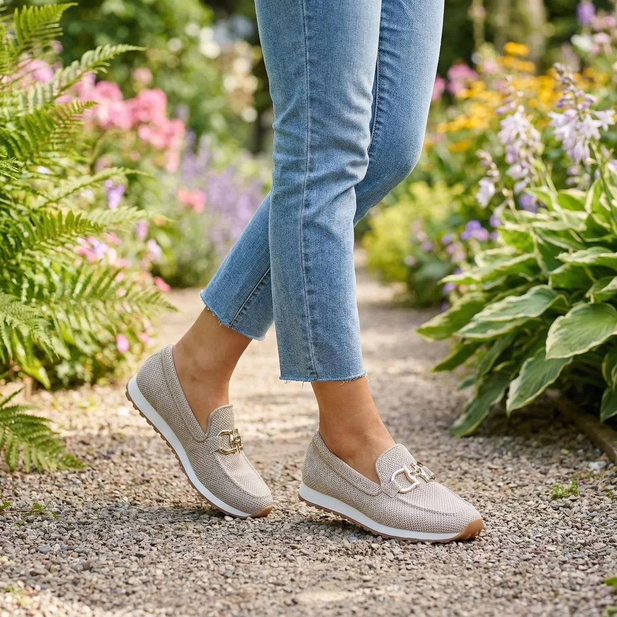 Aubrey | Women's Slip-On Loafer Sneakers, Woven Hybrid Trainers | Bella Blue | White