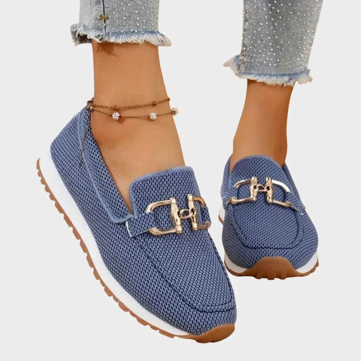 Aubrey | Women's Slip-On Loafer Sneakers, Woven Hybrid Trainers | Bella Blue