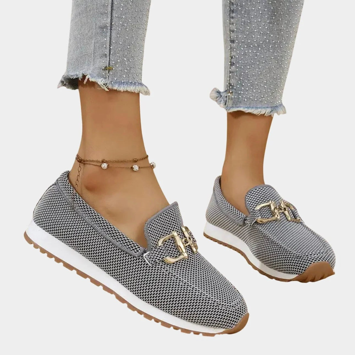 Aubrey | Women's Slip-On Loafer Sneakers, Woven Hybrid Trainers | Bella Blue