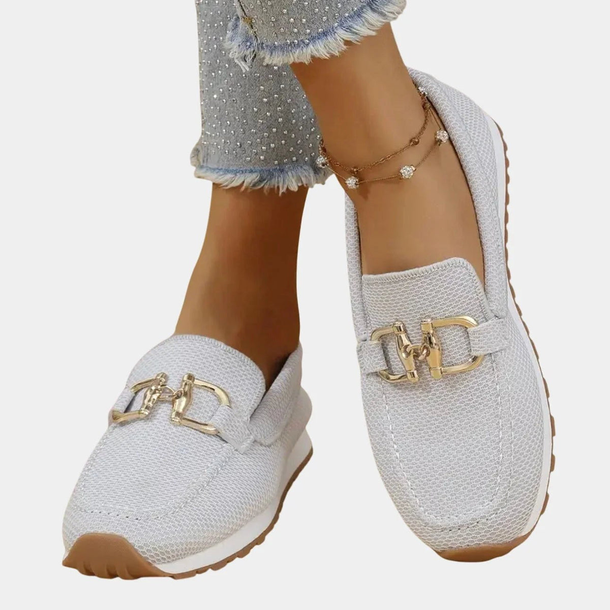 Aubrey | Women's Slip-On Loafer Sneakers, Woven Hybrid Trainers | Bella Blue