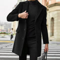 August | Men's Tailored Wool-Blend Coat with Single-Breasted Fastening, Elegant Winter Coat | Bella Blue | Black