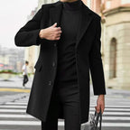 August | Men's Tailored Wool-Blend Coat with Single-Breasted Fastening, Elegant Winter Coat | Bella Blue | Black