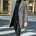 August | Men's Tailored Wool-Blend Coat with Single-Breasted Fastening, Elegant Winter Coat | Bella Blue | Black