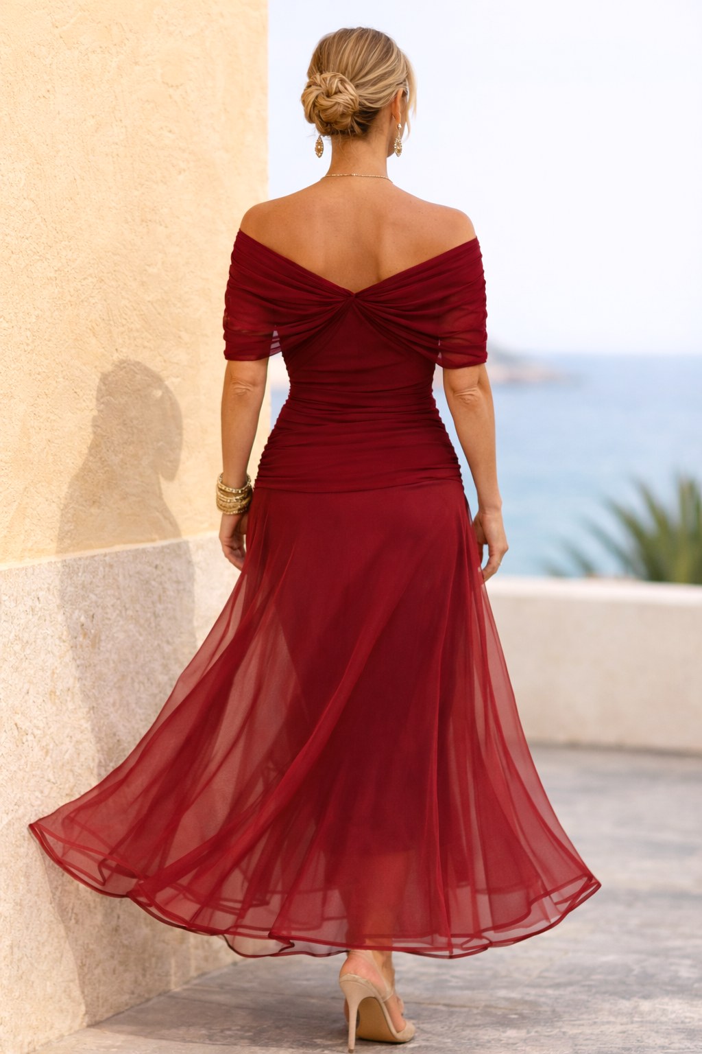 Aurelie | Women's V-Neck Chiffon Maxi Dress, Flowing Ankle-Length Dress | Bella Blue