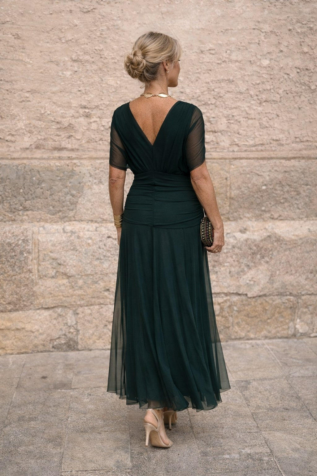 Aurelie | Women's V-Neck Chiffon Maxi Dress, Flowing Ankle-Length Dress | Bella Blue | Red