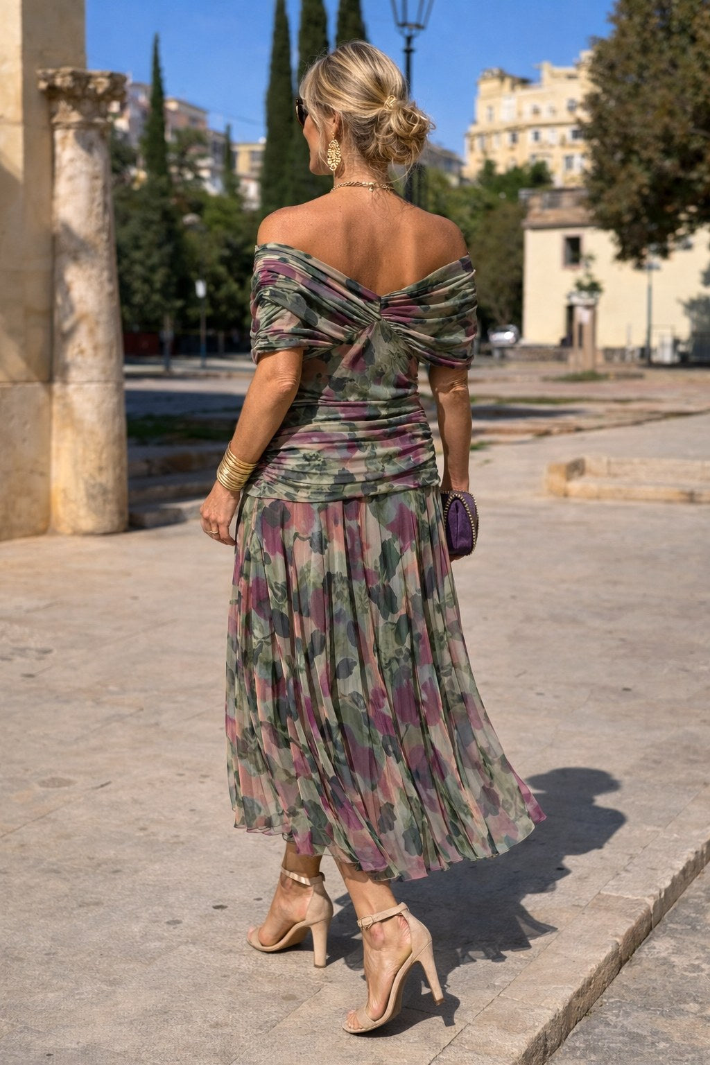 Aurelie | Women's V-Neck Chiffon Maxi Dress, Flowing Ankle-Length Dress | Bella Blue