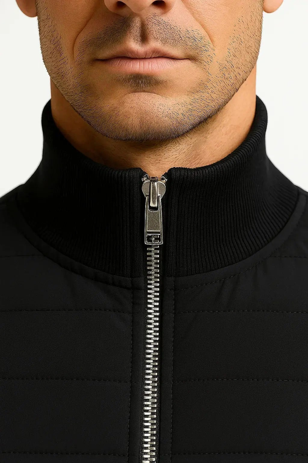 Austin | Men's Quilted Hybrid Jacket, Knitted Sleeves Autumn Jacket | Bella Blue | Light Gray
