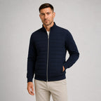 Austin | Men's Quilted Hybrid Jacket, Knitted Sleeves Autumn Jacket | Bella Blue