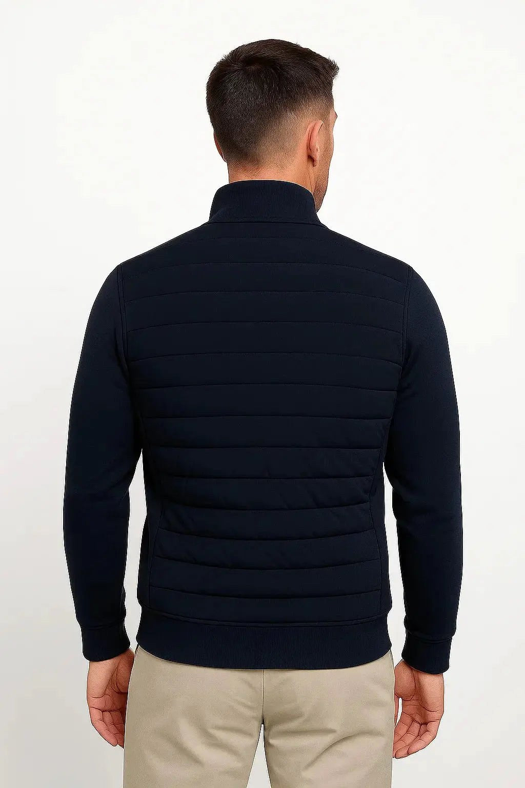 Austin | Men's Quilted Hybrid Jacket, Knitted Sleeves Autumn Jacket | Bella Blue
