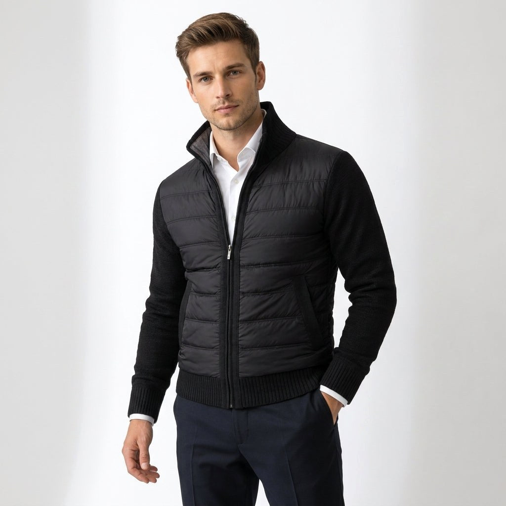 Austin | Men's Zip-Through Cardigan, Quilted Front Autumn Cardigan | Bella Blue