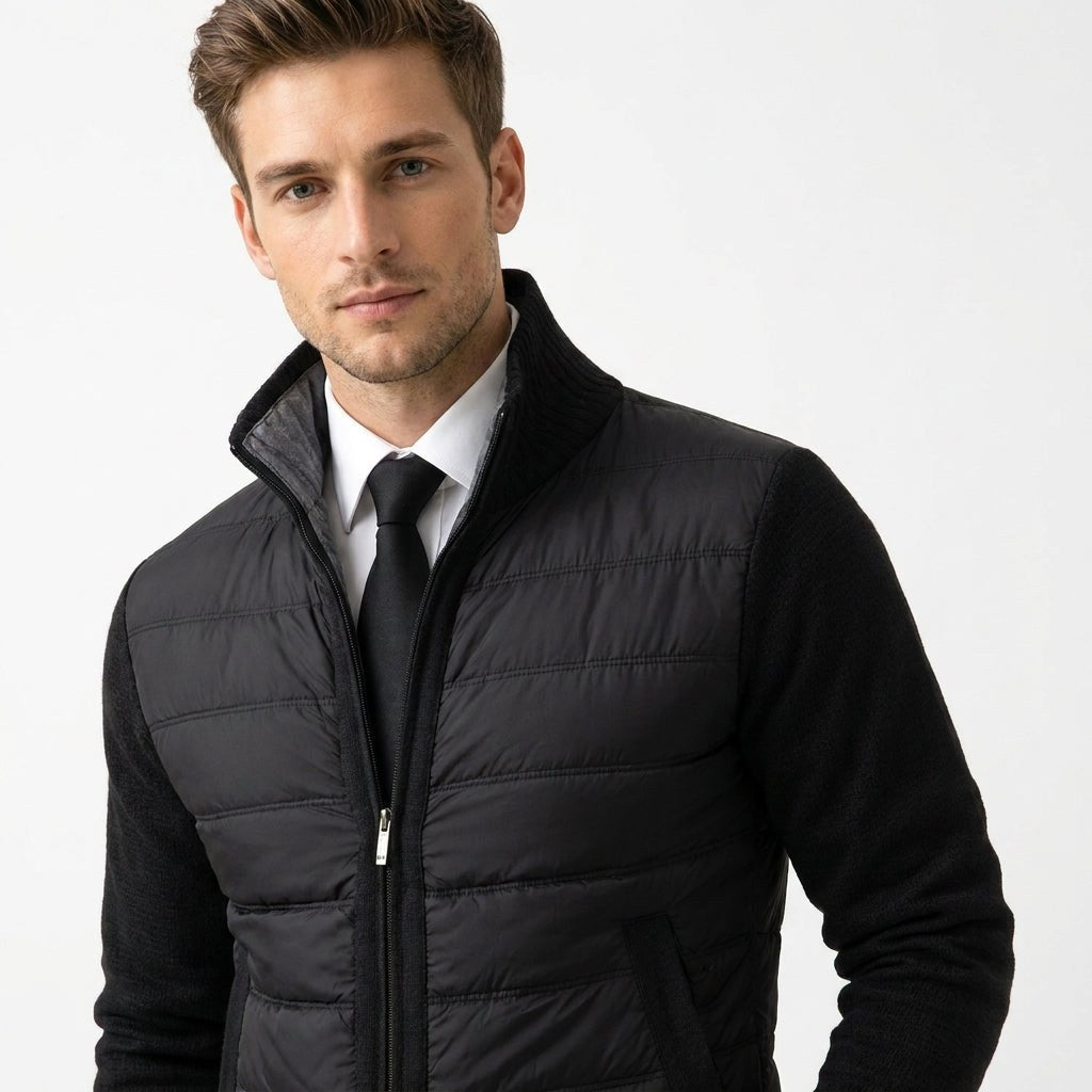 Austin | Men's Zip-Through Cardigan, Quilted Front Autumn Cardigan | Bella Blue