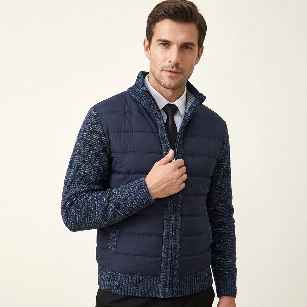 Austin | Men's Zip-Through Cardigan, Quilted Front Autumn Cardigan | Bella Blue