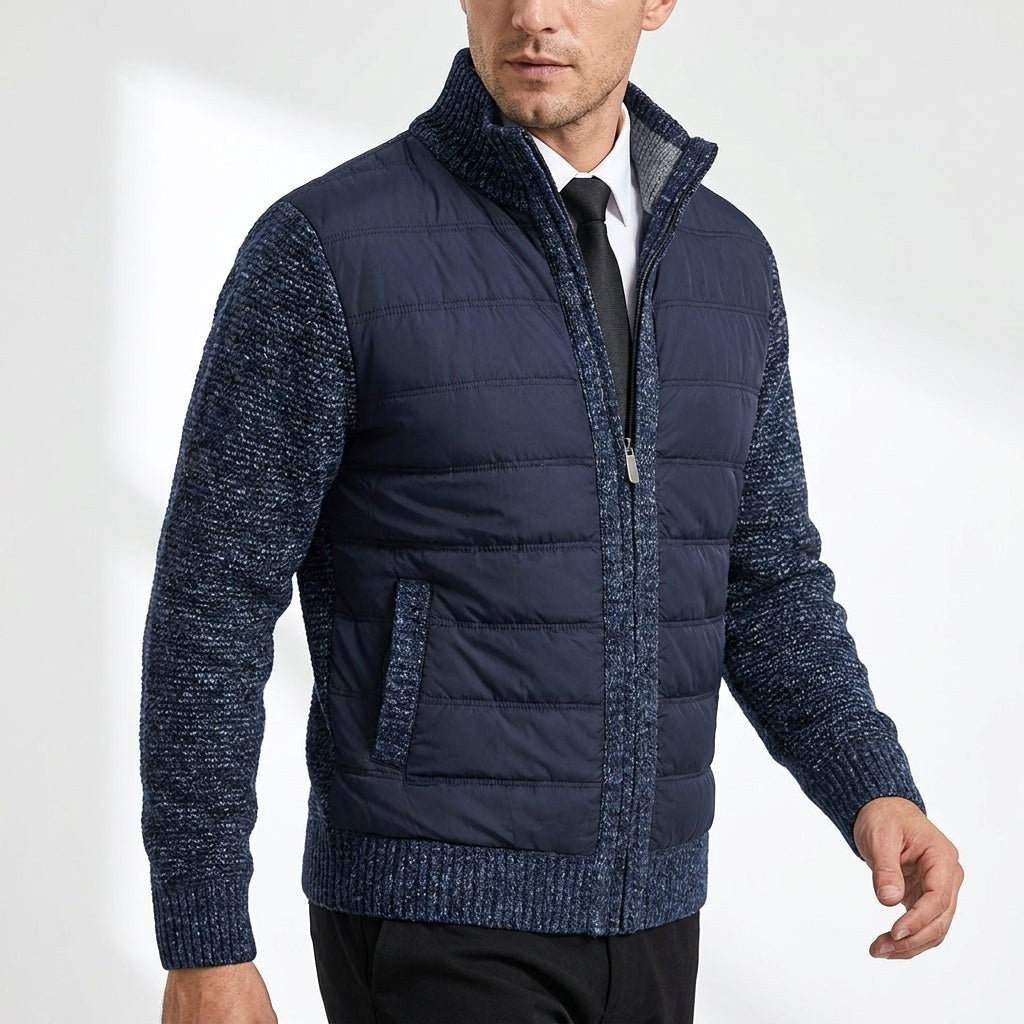 Austin | Men's Zip-Through Cardigan, Quilted Front Autumn Cardigan | Bella Blue