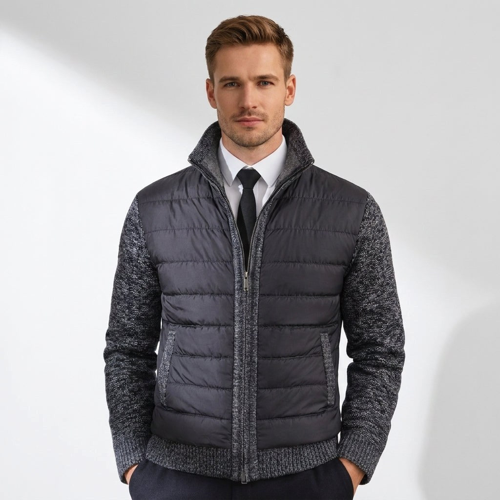 Austin | Men's Zip-Through Cardigan, Quilted Front Autumn Cardigan | Bella Blue