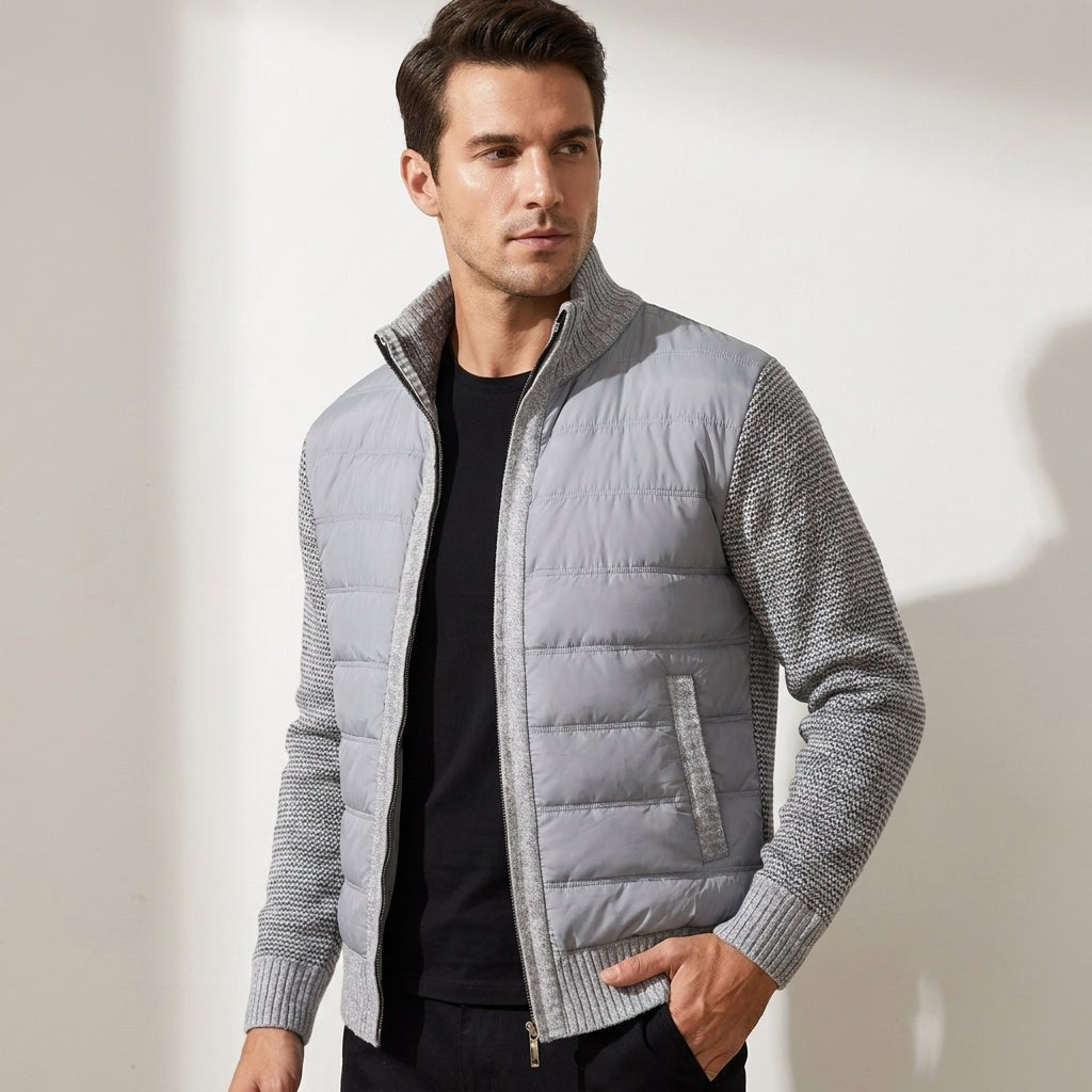 Austin | Men's Zip-Through Cardigan, Quilted Front Autumn Cardigan | Bella Blue
