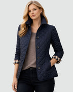 Avery | Women's Quilted Button-Front Jacket, Lightweight Mid-Season Coat | Bella Blue | Navy Blue