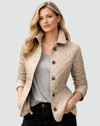 Avery | Women's Quilted Button-Front Jacket, Lightweight Structured Coat | Bella Blue | Khaki