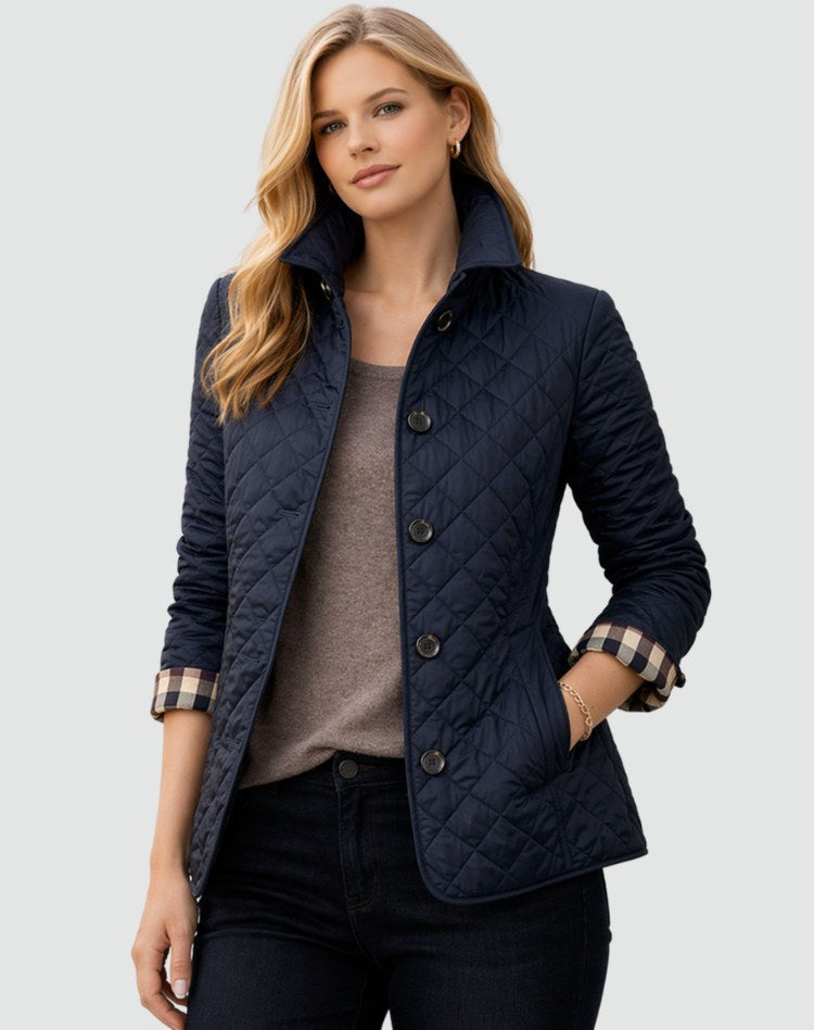 Avery | Women's Quilted Button-Front Jacket, Lightweight Structured Coat | Bella Blue | Navy Blue